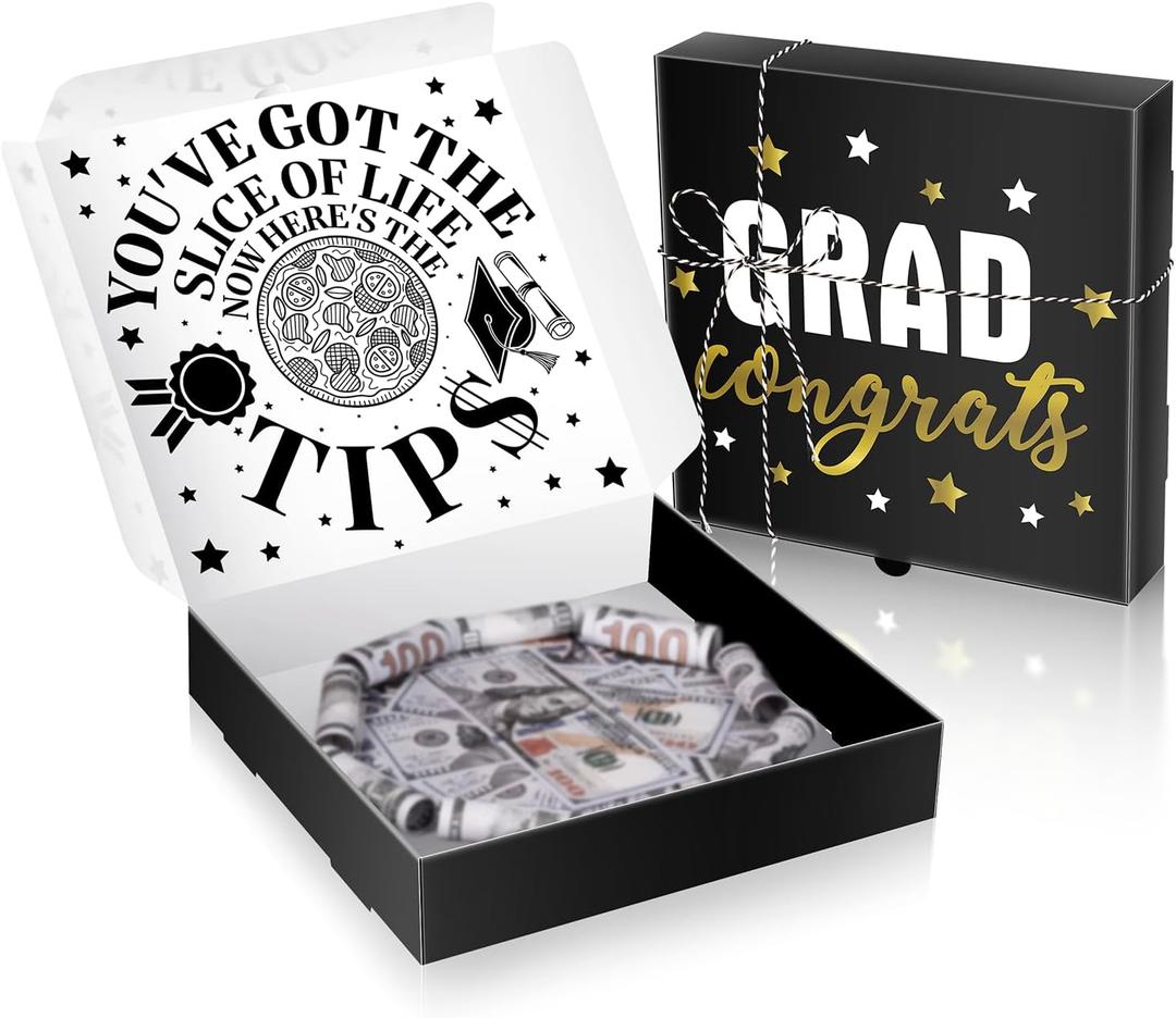 3 x Graduation Pizza Box Money Box for Cash Gift Graduation Money Holder Funny Pizza Card Gift Cardboard 2026 Graduation Season Grad Party Supplies (Cash Not Include)Black