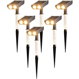 Solar Spotlights Outdoor Waterproof- 2 IN 1 Solar Spot Lights Outdoor with 2 Lighting Modes & PC Light Guide Column for Garden Yard Pathway | Warm Yellow 3000k Spotlights | IP65 Waterproof | 6 Pack