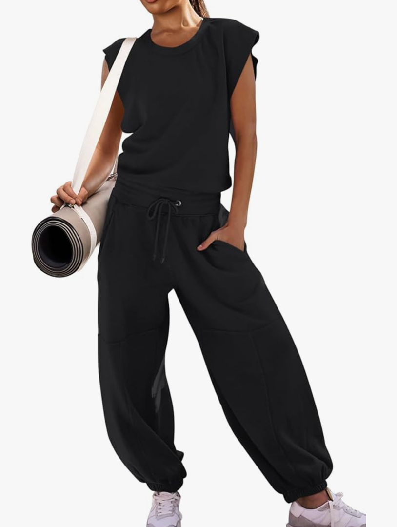LAMISSCHE Womens Oversized Wide Leg Jumpsuit with Pockets Elastic Waist Workout Onesie Romper Open Back Outfits, S