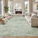 WITSHOCK 10x12 Area Rug, Green Rugs for Living Room, Large Rug Non Slip Thin Carpets, Modern Wave Striped Rugs for Bedroom Dining Room Office Nursery, Minimalist, Stain Resistant, Soft, Pet Friendly