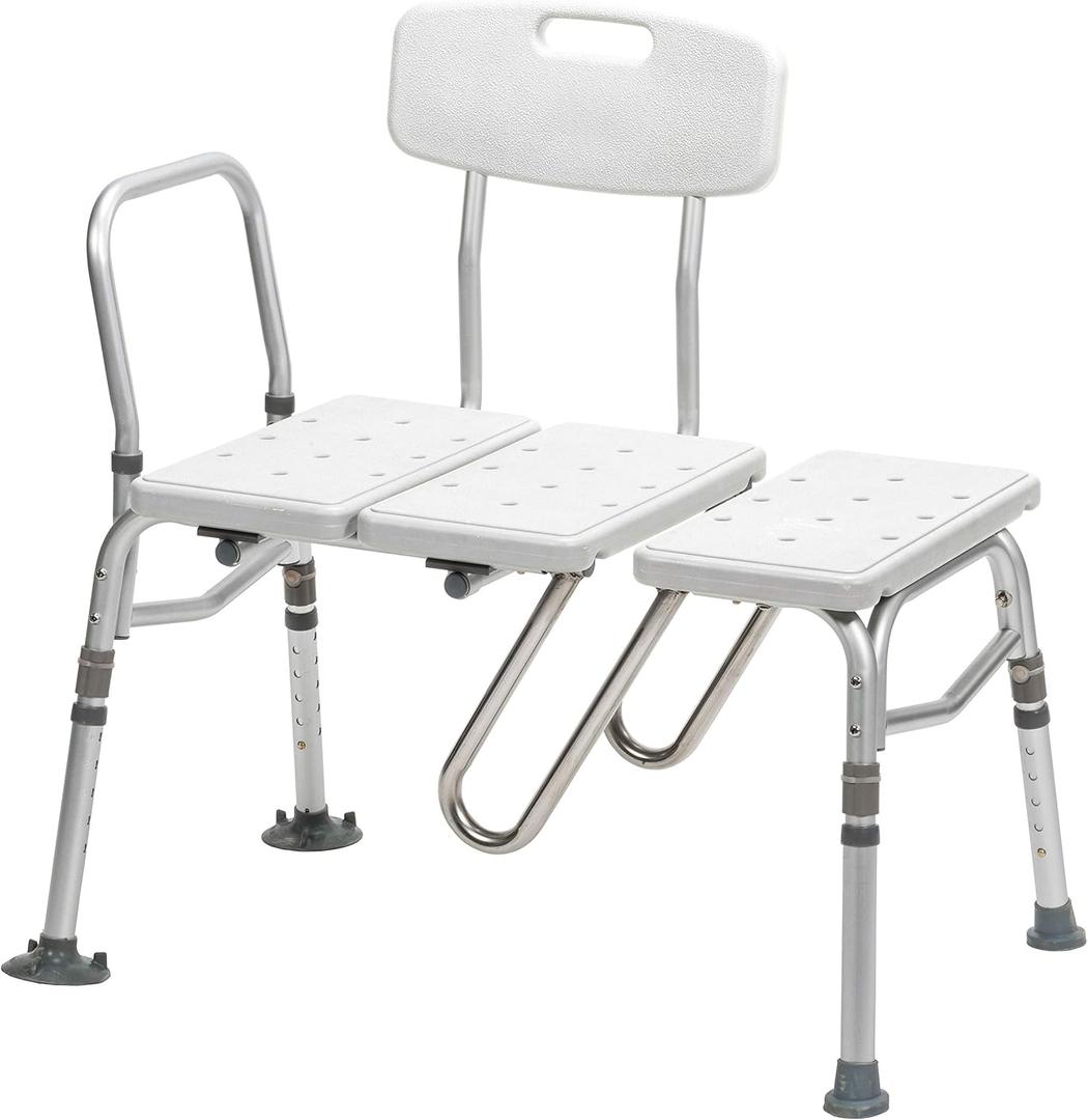 Drive Medical Splash Defense Tub Transfer Bench for Bathtub - U-Shaped Shower Curtain Guard - Adjustable Height - Reversible Design - 400 Lb Capacity - Safe Bathing Aid - White