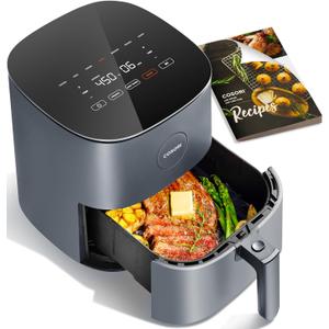 COSORI Air Fryer Pro 9-in-1, Compact 5QT, 450: Half Time & Chef-Grade Cook, One-Wipe Clean Glass Panel, 130+ In-App Recipes with Nutritional Info, Nonstick & Dishwasher-Safe Basket, Gray (5 QT, Grey)