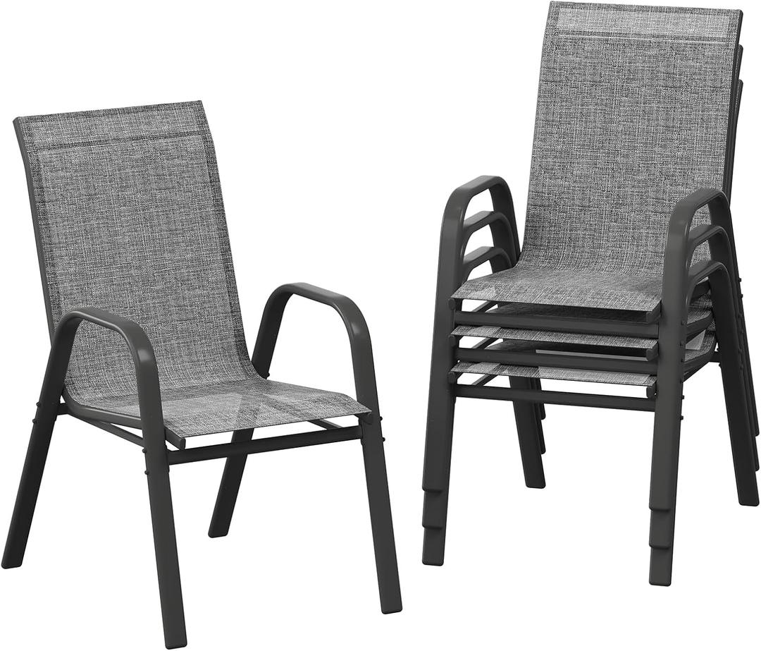 Garvee Patio Chairs Set of 4, Outdoor Stackable Dining Chairs with Textilene Fabric, All-Weather Deck Stacking Chairs with High Back for Backyard Poolside Garden Balcony, Brown