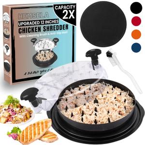 Chicken Shredder Tool Twist Large 12 with Visible Lid & Cleaning Brush | Meat Shredder Twist for Thin Chicken Breast | Dishwasher Safe Chicken Shredder Tool Twister & Food Shredder (Black) (Pro Size - 12 Inch)