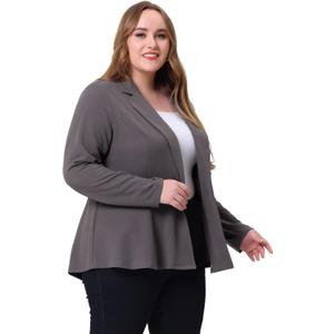 Agnes Orinda Women's Plus Size Blazer Notch Panel Work Business Casual Outfits Dressy Suit Jacket Peplum Blazers (2X, Gray)