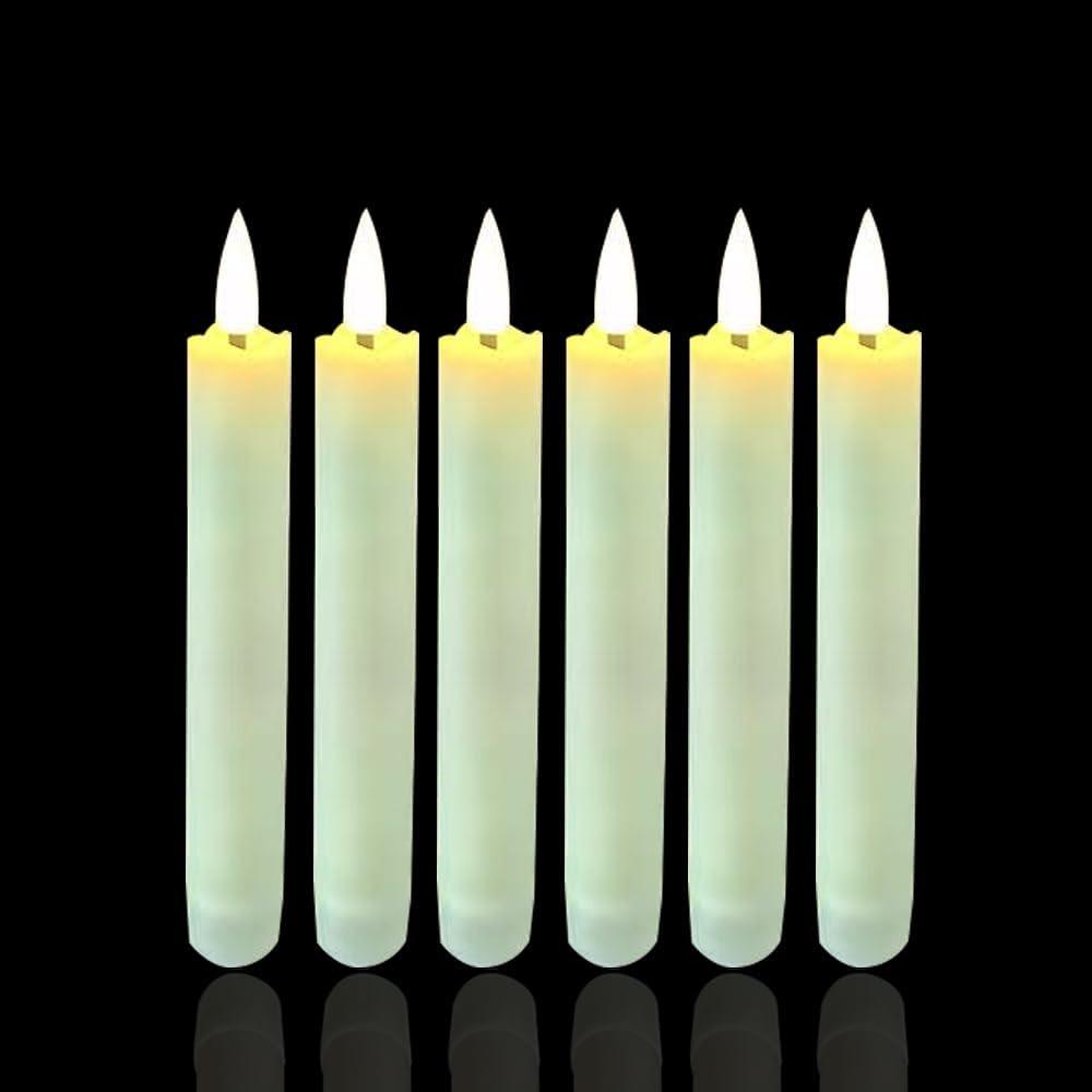 6Pack Flameless Taper Candles with Timer 6 Hours On and 18 Hours Off Cycle Automatically for Table Decorations Halloween Christmas Church Wedding (Warm White) No Remote