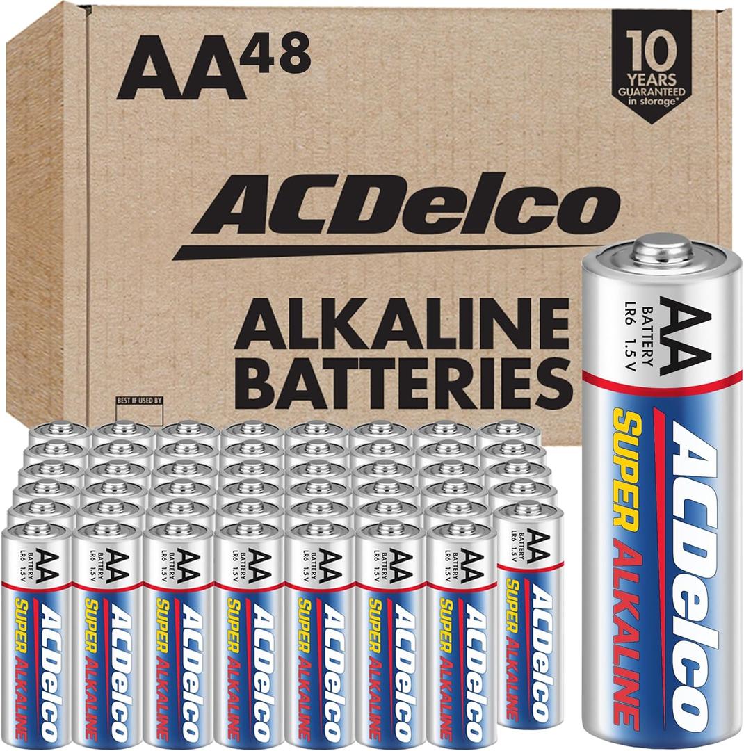 ACDelco 48-Count Double AA Batteries, Maximum Power Super Alkaline Battery, 10-Year Shelf Life, Reclosable Packaging