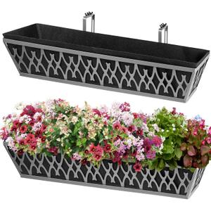2 Pack 30 Inch Window Boxes Planters Railing Planter Box with Adjustable Brackets & Non-Woven Fabric Plant Grow Bags Deck Railing Planter Boxes Balcony Hanging Flower Box for Outdoor Plants