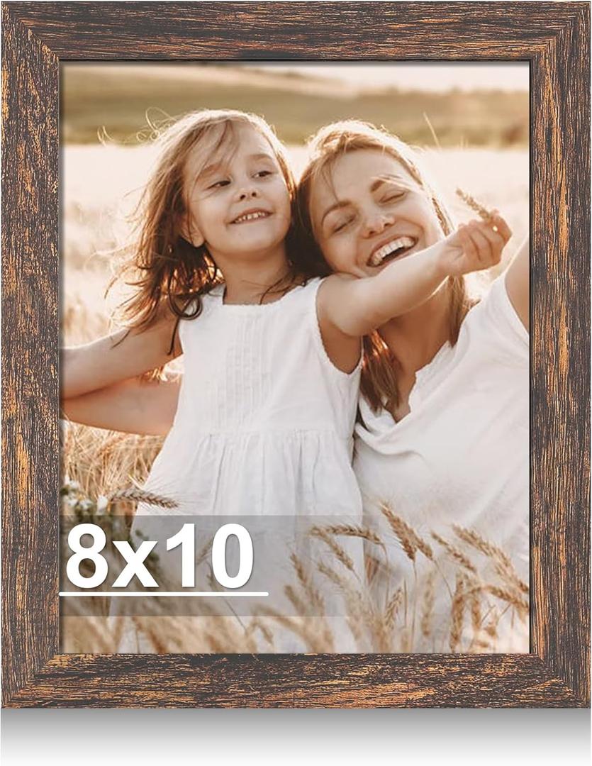 2 x Hongkee 8x10 Picture Frame, Made of Real Glass and Wooden Frame, Horizontal and Vertical Display for Wall or Tabletop (Rustic Brown, 1 Pack), 8X10 in