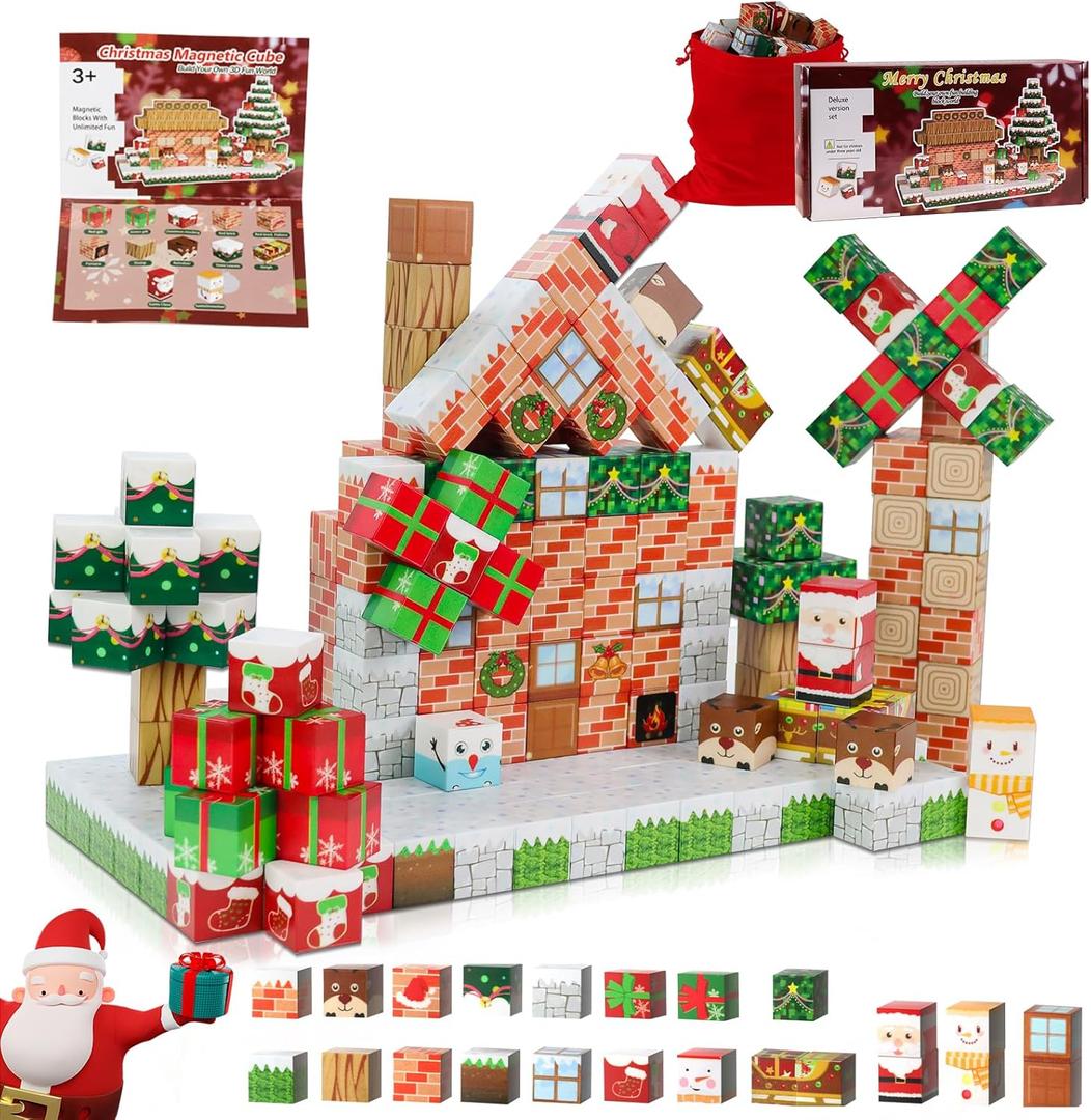 Magnetic Blocks | 100PCS 0.8in Sensory Christmas Magnetic Tiles Building Cubes 2025 Upgraded STEM Game Toys for Toddlers | Christmas Birthday Gifts for Boys & Girls Ages 3-4, 5 6 7 8 9 10 11 12