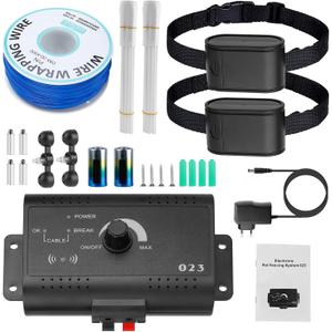 Electric Fence for Dogs, Underground Dog Fence System with 2 Rechargeable Waterproof Collars,Tone & Shock Correction,Wireless Containment System with 984FT Boundary Wire, Covers up to 1.2 Acre (Black)