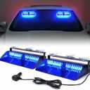 Xprite 211 inch High Intensity Blue 32 LED Emergency Strobe Dash Lights, Interior Windshield Flashing Police Light w/Suction Cups for Police Law Enforcement POV Vehicles Trucks