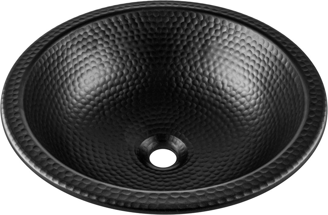 Monarch Abode Bathroom Sink – L 38.7cm x W 28.2 Rotunda Dual Mount Undermount or Drop In Bathroom Sinks, Bathrooms Hand Hammered Matte Black Aluminum Vanity Sink for Countertop, Powder Room, Bath, or Restroom