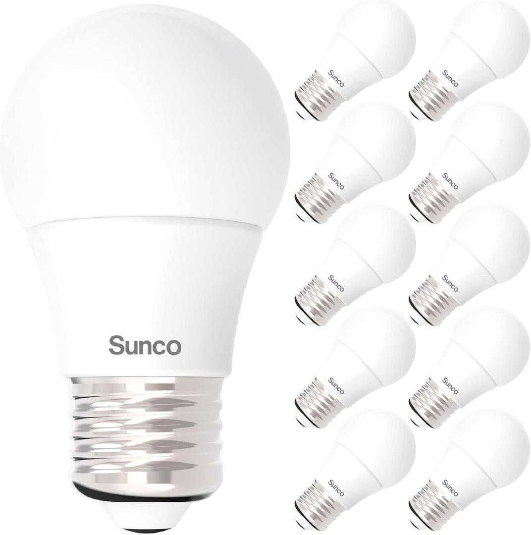 Sunco 10 Pack A15 Light Bulb LED, Dimmable Refrigerator Appliance Bulbs, 800 LM, 8W (60W Equivalent), 3000K Warm White, E26 Medium Base, Instant On, Indoor Outdoor Lighting UL.