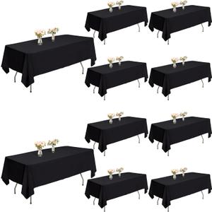 10 Pack Black Tablecloths 60x102 Inch Heavy-Duty Polyester Table Cloths for 6 Foot Rectangle Tables, Reusable Washable Tablecloths Rectangular for Weddings, Parties, Banquets (10PC-60x102 In6FT)