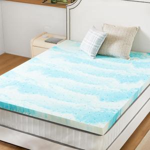 Sweetcrispy Memory Foam Mattress Topper Twin, 2 Inch Thick Gel Infused Cooling Toppers Pad for Twin Size Bed, Sleeper Sofa, RV, Camper, CertiPUR US Certified, Ventilated and Breathable, Blue (Bule)