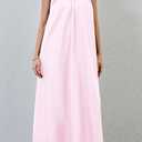 Women's Ruched Scoop Neck Sleeveless Maxi Dress Wide Pleated Strap Midi Dress Solid Loose Long Dresses with Pockets (Pink, M)
