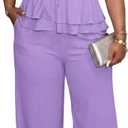 CXXQ Plus Size 2 Piece Sets for Women Summer Outfit Off Shoulder Pant Suits (Purple, XL)