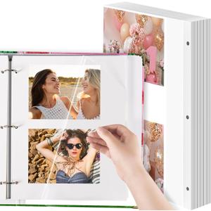 Chuangdi 120 Pcs Photo Album Pages 9 x 11 Inch Self Adhesive Double Sided 3 Hole Punched Photo Mounting Sheets Picture Sleeves for 3 Ring Binder Refill Picture Album Sheets, Binder Not Included