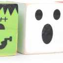 Halloween Square Wood Block Decorations - Fall Pumpkin Ghost Decorations,Spooky Tiered Tray Decorations,Halloween Party Photo Props,Pumpkin Ghosts Square Wooden Blocks Home Decorations