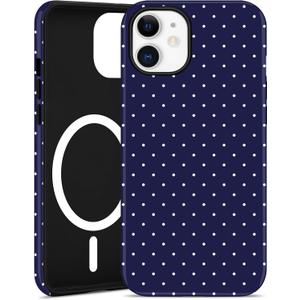 Jusy Compatible with MagSafe Polka Dot Case for iPhone 12/12 Pro, Cute Aesthetic Polka Dots Magnetic Phone Case, Soft TPU and Hard PC Protective Phone Cover for Women Girls (Matte), Navy Blue