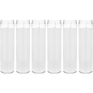 Mega Candles 6 pcs Unscented White 7 Day Glass Container Devotional Prayer Candles, Premium Wax Candle 2 Inch x 8 Inch, Sanctuary, Vigils, Prayers, Blessings, Religious, Memorials, Remembrance