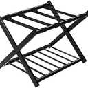 Tangkula Luggage Rack, Folding Metal Suitcase Luggage Stand, Double Tiers Luggage Holder with Shoe Shelf, Luggage Stand for Bedroom, Guest Room, Hotel (Black)