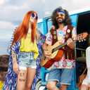 Kathfly 15 Pcs 60s 70s Outfits for Men Women Hippie Costume Set Hippie Shirt with Tassel Vest Wig and Headband for Cosplay