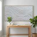 The Mode Art Abstract 3D Textured Wall Art White and Silver Gray Waves Canvas Print Modern Minimalist Framed Wall Decor for Living Room Bedroom Office 20x40inch