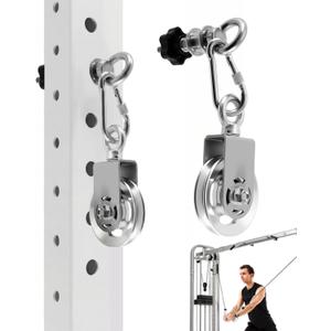 Height Adjustable Cable Pulley System for Power Rack, 304 Stainless Steel Hand-Tightened Pulley with Silent Bearings, Fits 2x2 & 3x3 Racks (1/2 & 1 Holes)