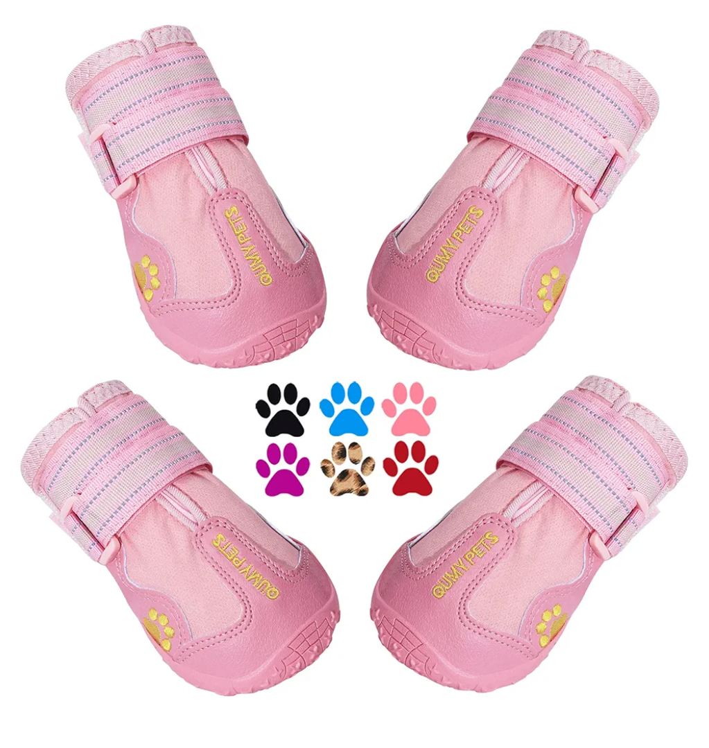 QUMY Dog Shoes for Large Dogs, Medium Dog Boots & Paw Protectors for Winter Snowy Day, Summer Hot Pavement, Water-Resistant in Rainy Weather, Outdoor Walking, Indoor Hardfloors Skid-Resistant Sole Size 6