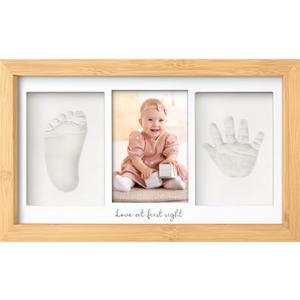 Baby Hand and Footprint Kit - Clay Handprint Keepsake Frame, Newborn Nursery Picture Frame, Personalized New Mom Gifts for Baby Shower & Registry (Bamboo) (Duo Frame, 13" x 7.9", Bamboo)