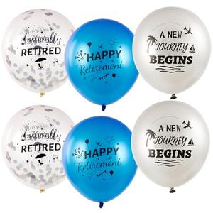 SUNBEAUTY 18 Pcs Happy Retirement Balloons With Pattern 12 Inch Blue and White Retirement Latex Sequin Balloons for Retirement Theme Party Decorations
