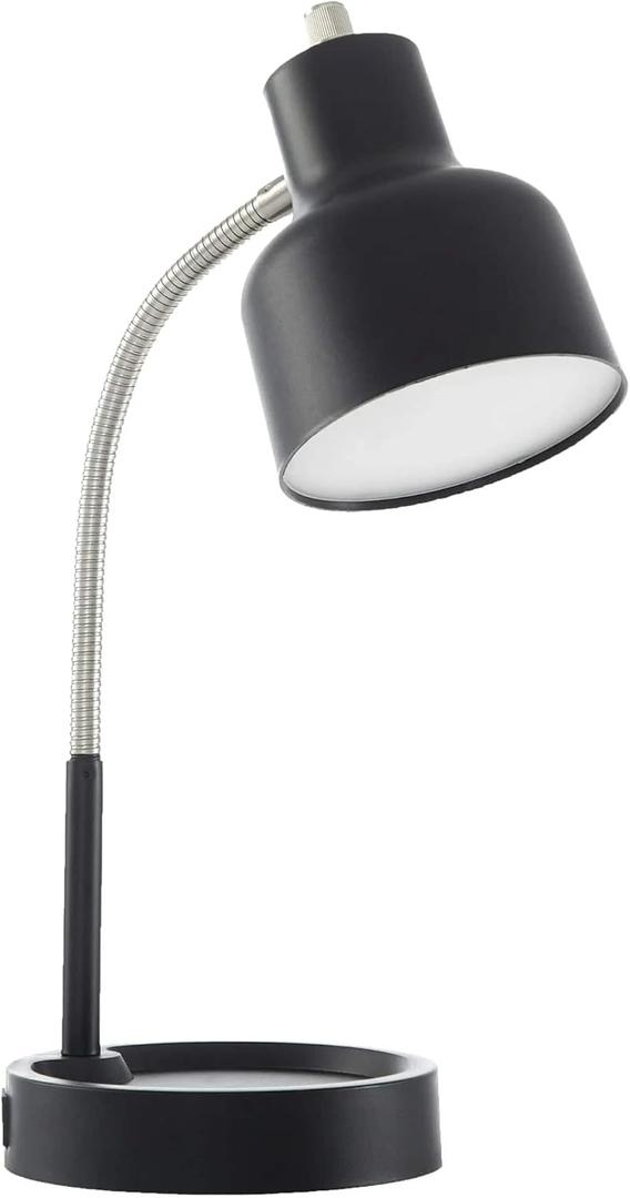 LED Desk Lamp AC Power Outlet with Storage Base Reading Table Lamp Gooseneck Lamp for Home Office Bedroom Reading Study Work