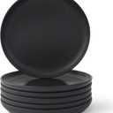 JoyJolt Mesa Stoneware Salad Plates, 8" Round Lunch Plates, Dishwasher and Microwave Safe Plate Set of 6, Modern Rustic Dinnerware, Appetizer Dessert or Dinner Sides Kitchen Dishes - Matte Black