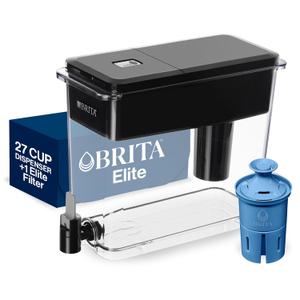 Brita 27 Cup Elite Filter Dispenser, Reduces 30+ Contaminants including Lead and Microplastics, Filter lasts 6 months, UltraMax, Black