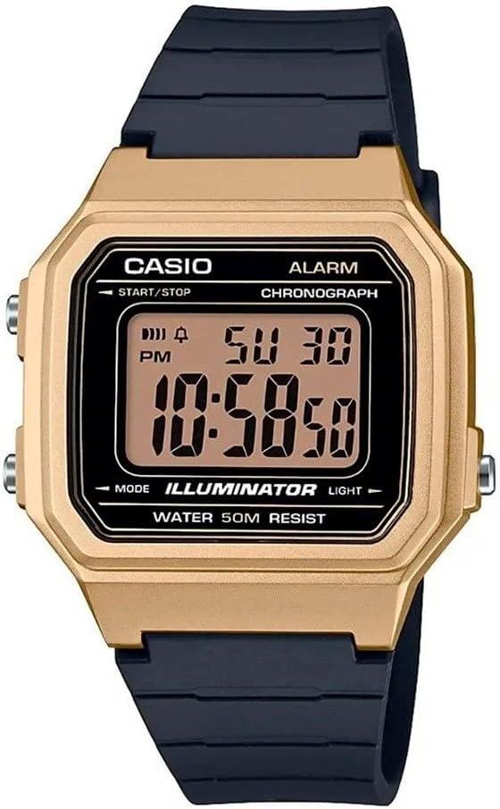 Casio W217H Series | Mens Digital Watch | 50M WR | 1/100 Second Stopwatch | LED Backlight | Countdown Timer | 100 SEC Chronograph | Daily Alarm | Hourly Time Signal | 7 Year Battery (Black/Gold)