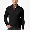 JMIERR Men's Cable Knit Pullover Sweater Casual Long Sleeve Stand Collar Button Knitted Sweaters (Large, 0 Black)