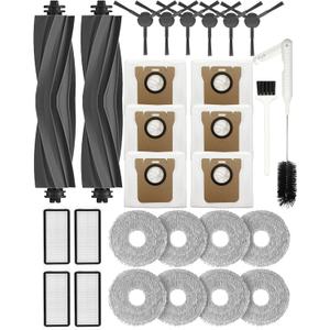 28PCS Replacement Parts for Dreame L20 Ultra/L20 Ultra Complete, L30 Ultra/L30 Ultra Complete, Vacuum Cleaner Accessory Kit: 2 Main Brushes, 6 Side Brushes, 4 HEPA Filters, 6 Dust Bags, 8 Wipes