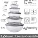 COOK WITH COLOR 12 Pc Glass Mixing Bowl Set with Lids Borosilicate Glass Nesting Bowls for Cooking, Baking and Meal Prep, Fluted Grey