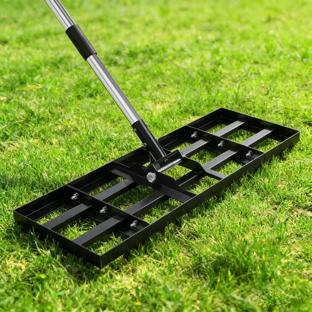 Lawn Leveling Rake, 30"x10" Stainless Steel Lawn Leveler with 76" Adjustable Handle, Heavy-Duty Yard Leveling Rake for Garden, Golf Course, Farm, Pasture, Professional Lawn Care Tool