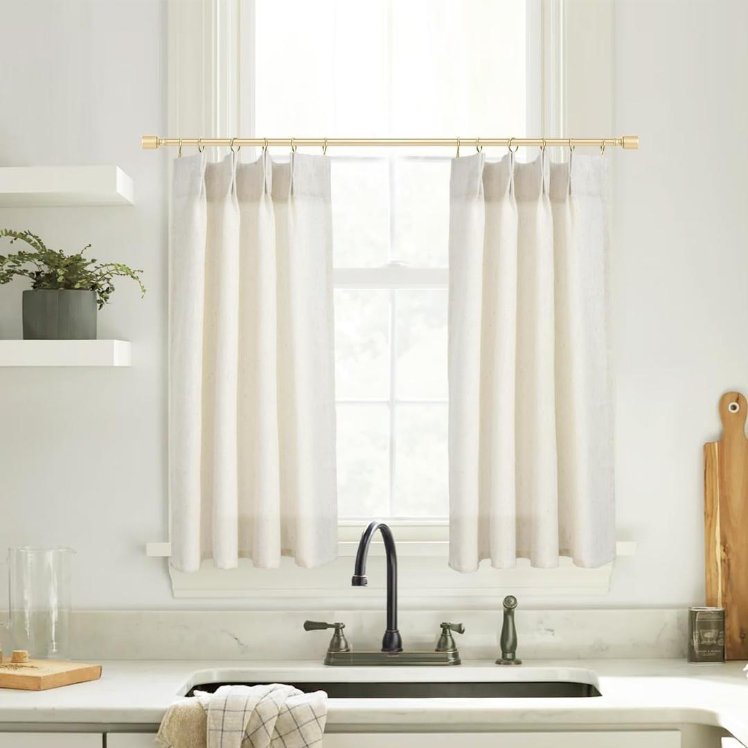 Kitchen Window Curtains Over Sink Cafe Curtains 24 Inch Length,Modern Farmhouse Style Boho Pinch Pleated Linen Sheer Tier Short Curtains for Small Window,Sets of 2 Piece,Cream