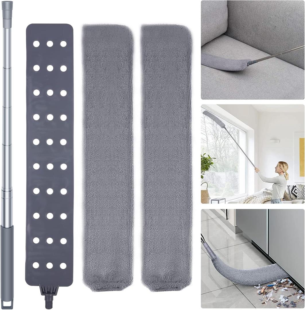 Retractable Gap Dust Cleaner Cleaning Tools with 2 Microfiber Dusting Cloths Long Handle 60inches Washable and Retractable Duster Brush for Cleaning Under Appliances Furniture Couch Fridge
