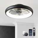 Ceiling Fans with Lights and Remote, 20'' Low Profile Flush Mount, 6 Wind Speeds, Modern Dimmable LED Ceiling Fan, Smart Ceiling Fan for Bedroom, Kids Room (Black)
