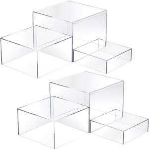Tuanse 6 Pcs Buffet Risers, Food Risers for Buffet Table, Display Stand for Catering Dessert Collectibles Jewelry Figures Show, 5 Sided Acrylic Cube Display Organizer Acrylic Cube Boxes(Clear)