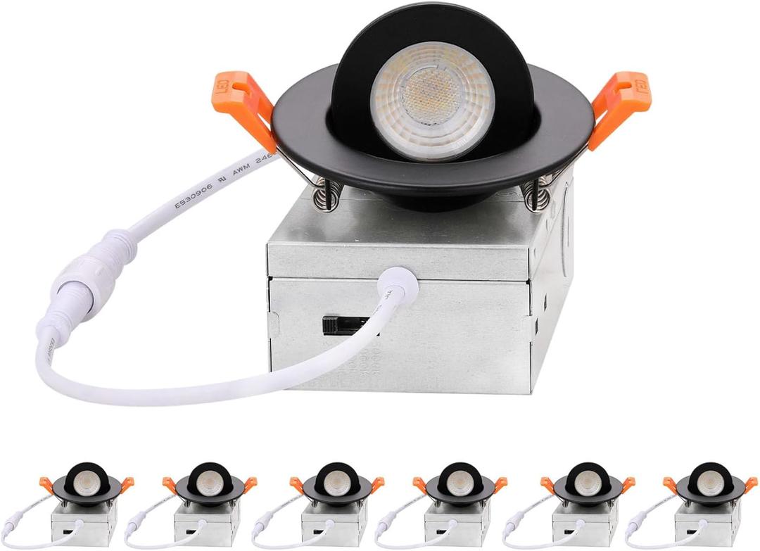 ZYC Gimbal LED Recessed Lighting - 3 Inch 5CCT 7W 360 Rotation Adjustable Eyeball Light,LED Swivel Spotlight,Directional Sloped Ceiling Light,Dimmable Canless Wafer Downlight Pack of 6 Black.