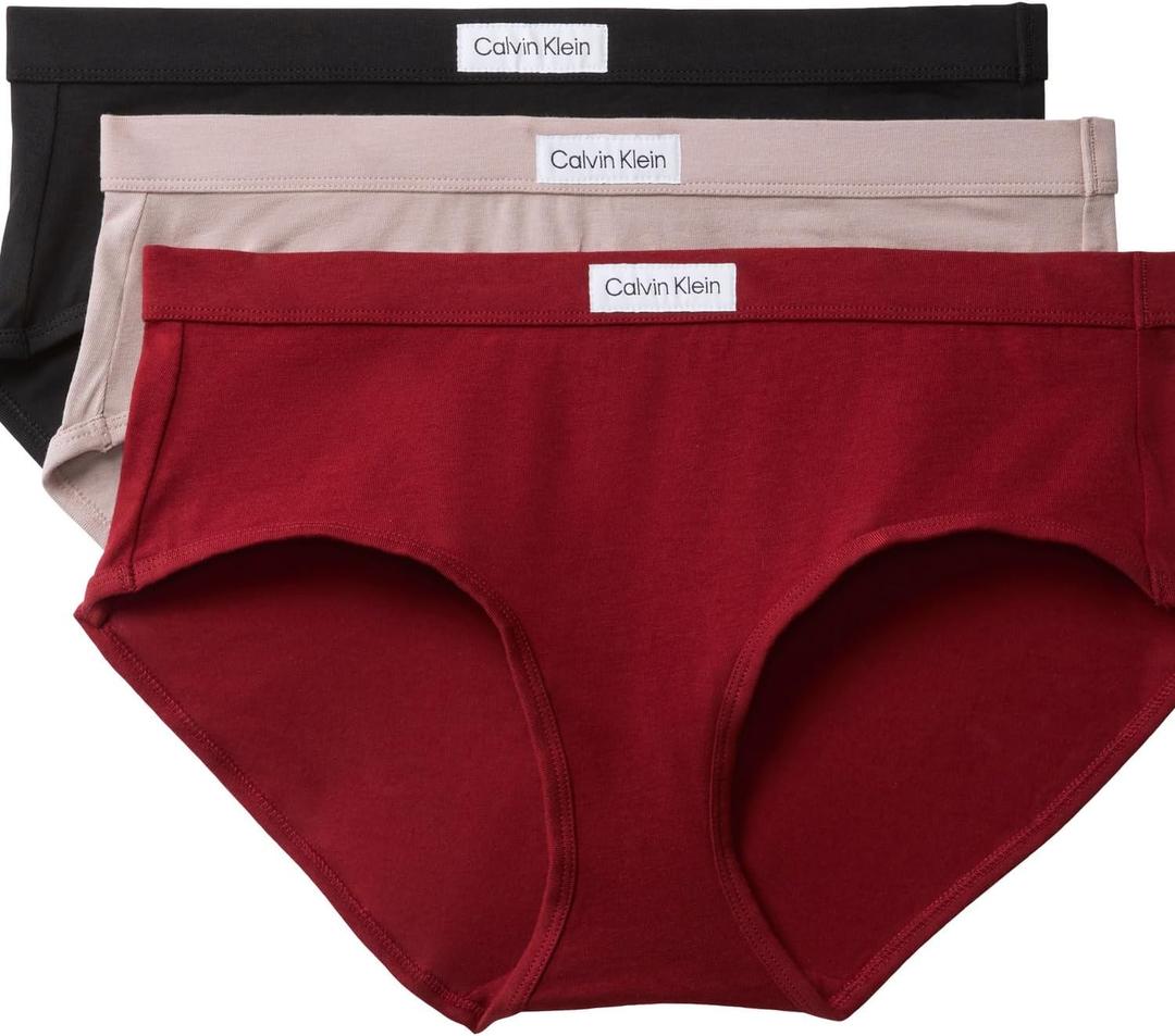 Calvin Klein Women's Comfort Logo Cotton Stretch Modern Brief Panties, 3 Pack (Black/Fresh Taupe/Fall Berry,small)