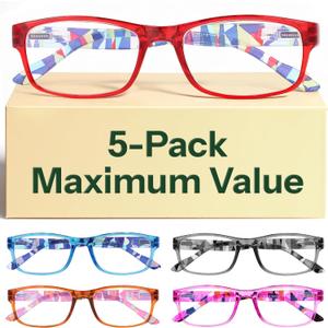 Gaoye 5-Pack Reading Glasses Blue Light Blocking, Spring Hinge Readers for Women Men Anti Glare Filter Lightweight Eyeglasses (5-Pack Mix Color 3,2.25)