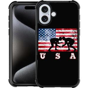 CARLOCA Compatible with iPhone 16 Plus Case, USA Flag Wrestling Pattern for Girl Ultra Protection Shockproof Soft Silicone TPU Non-Slip Back