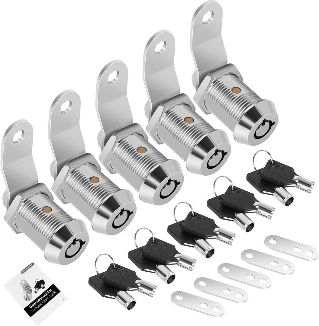5 Pack Cabinet Lock with Keys, 7/8 RV Storage Locks Keyed Alike, RV Locks for Storage Door, Camper Cabinet Door Toolbox Locks Mailbox RV Cam Locks with Manual